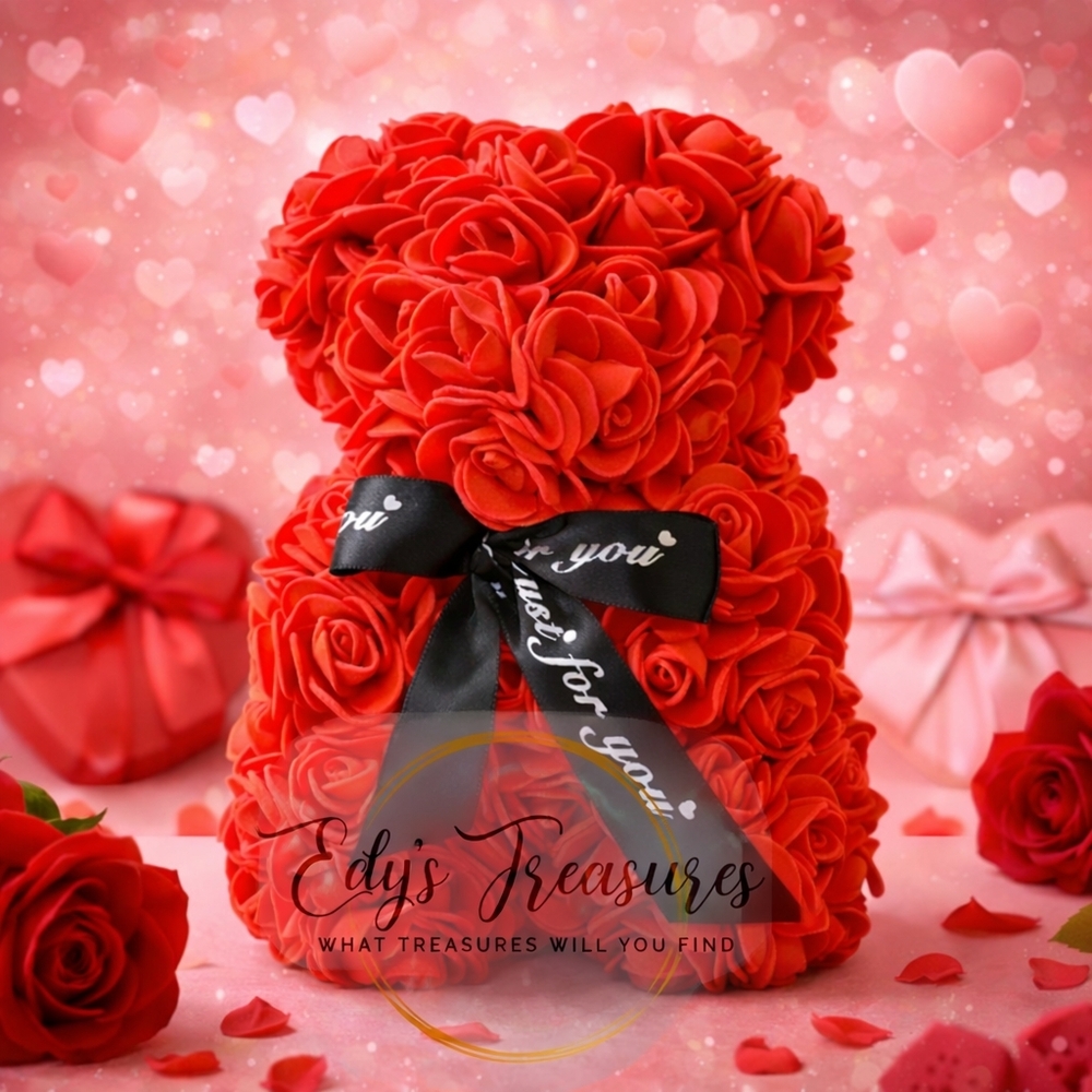 Red Rose Flower Teddy Bear With Bow Romantic Gift for Her New